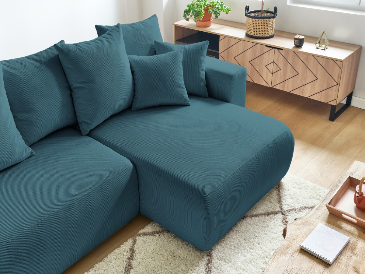 Bobochic Envy Ecksofa mit Schlaffunktion und Bettkasten Cordsamt Dunkelblau