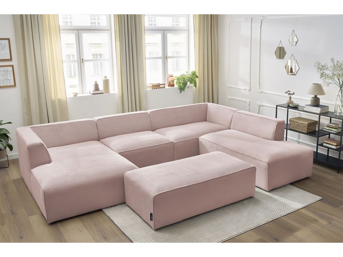 Bobochic Megeve Wohnlandschaft mit Pouf Cordsamt Rosa Ecke links
