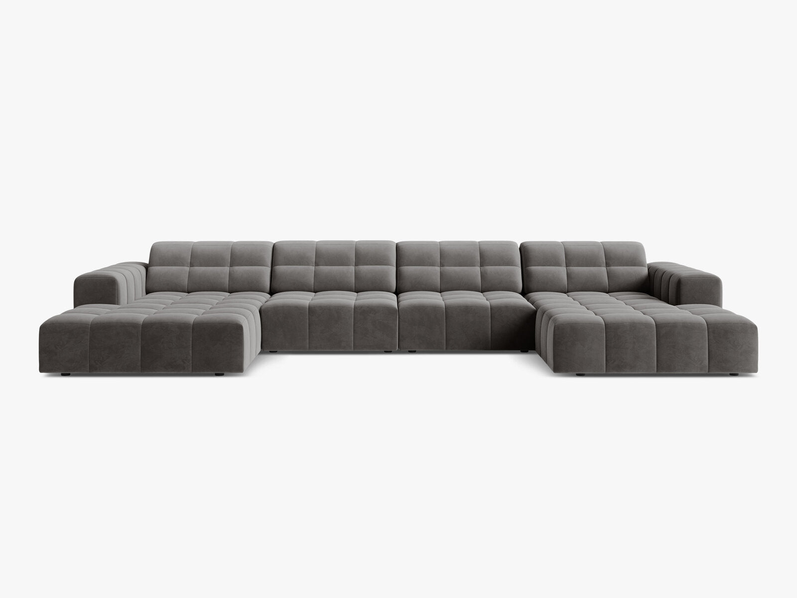 Micadoni Panorama Sofa Jennifer 6-Sitzer Samt Bluvel Hellgrau