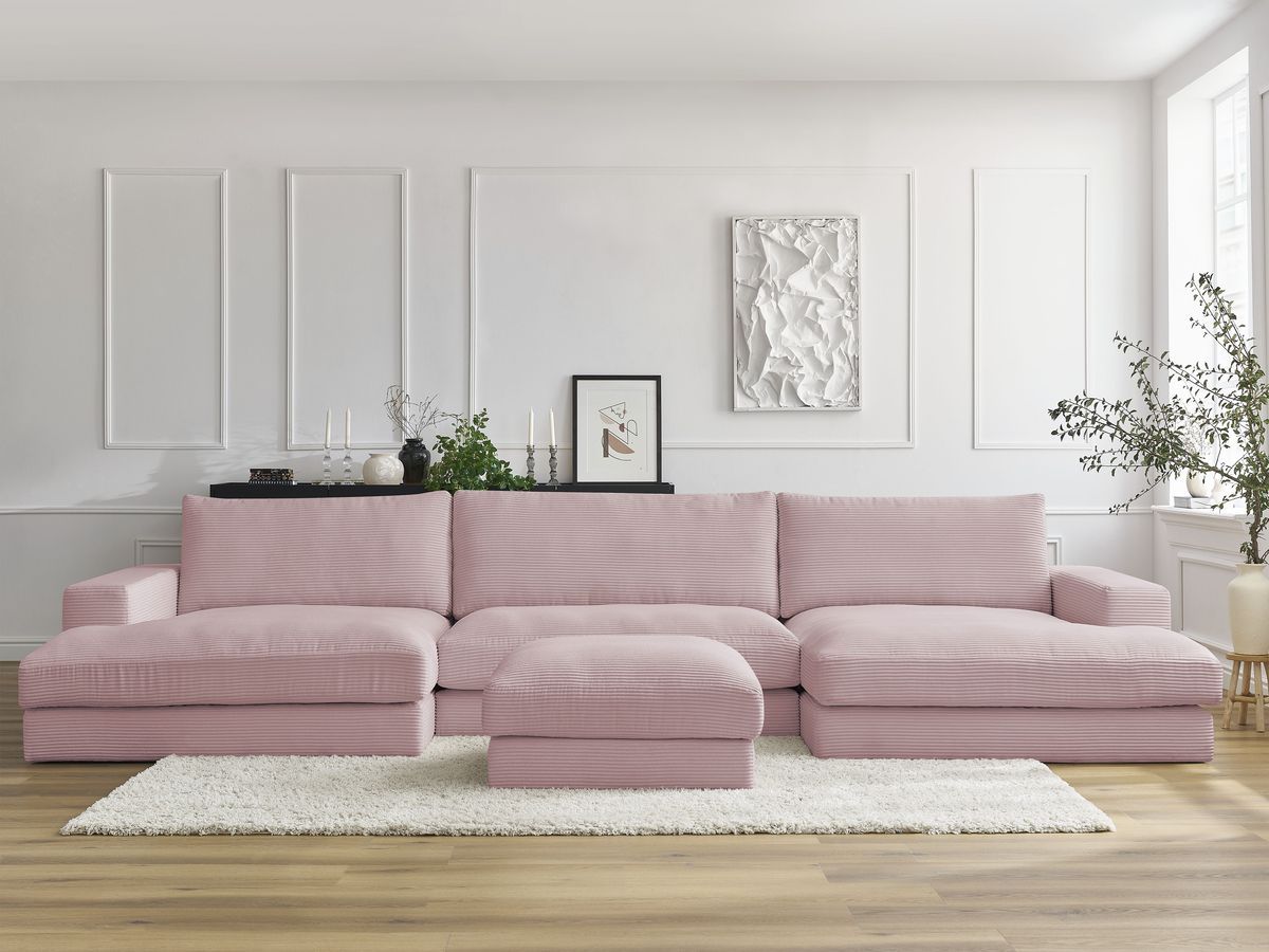Bobochic Leonard Wohnlandschaft mit Pouf 349 × 159 cm Cordsamt Violett