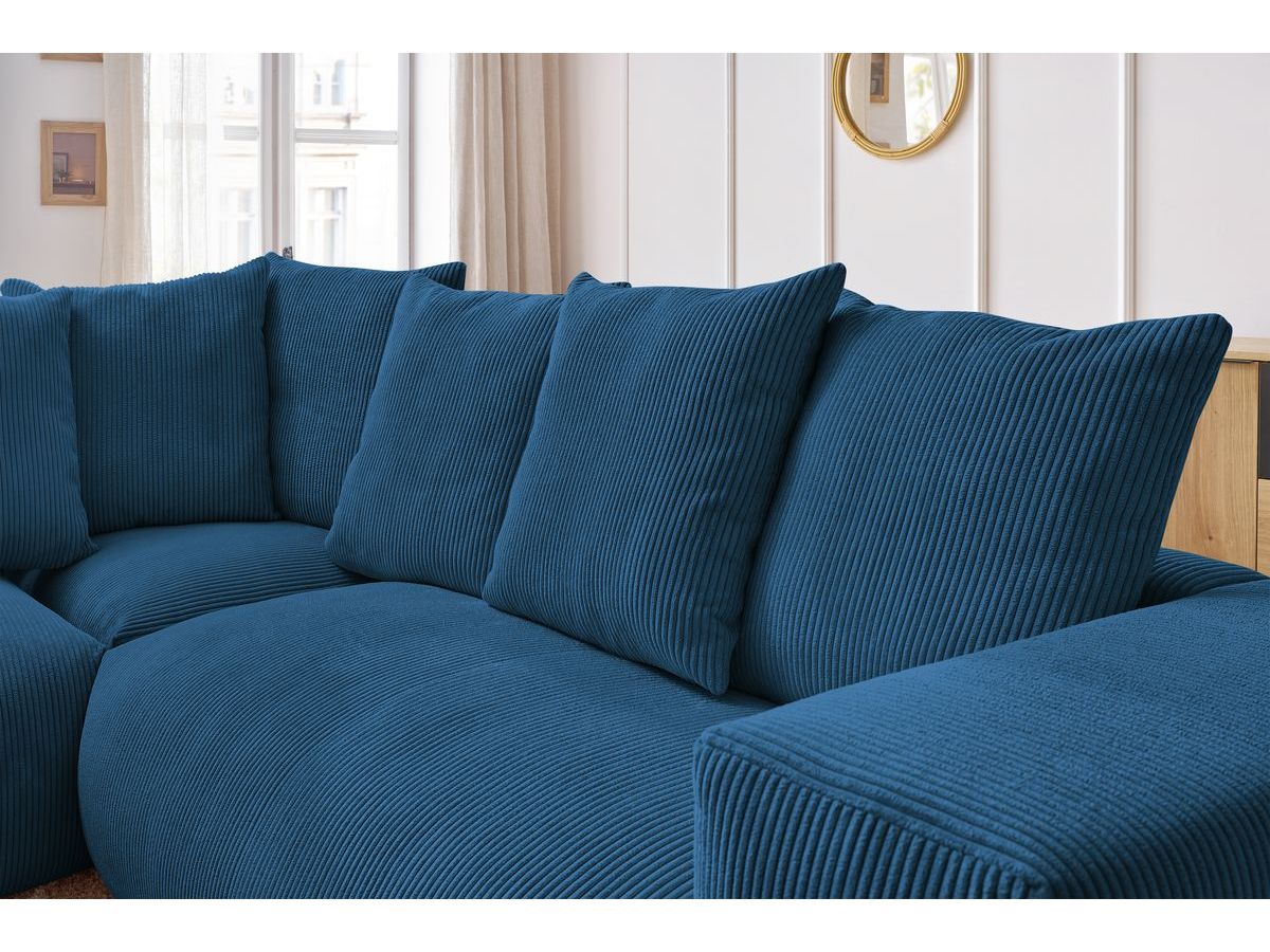 Bobochic Voltaire Ecksofa mit Pouf 268 × 214 cm Cordsamt Dunkelblau Ecke links