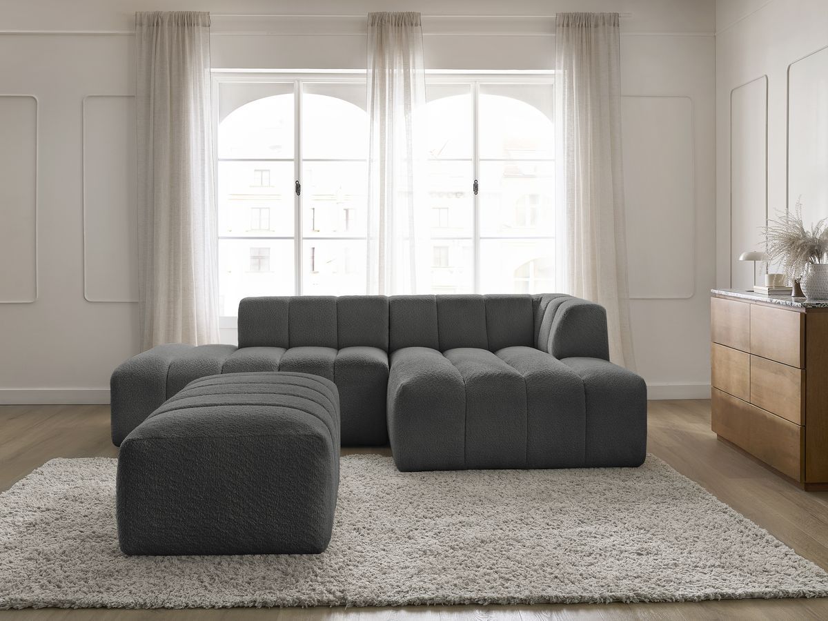 Bobochic Annecy Ecksofa mit Pouf Bouclé-Stoff Dunkelgrau Ecke rechts