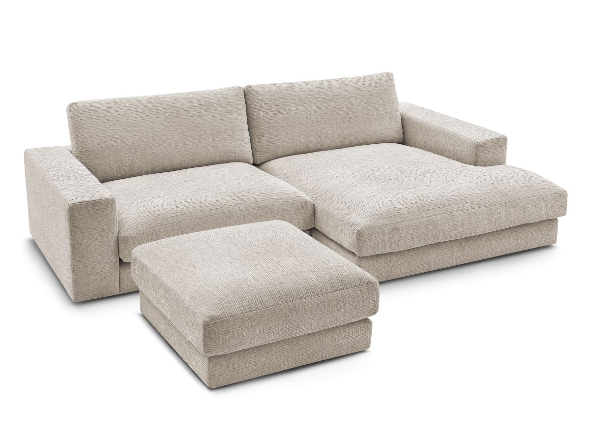 Bobochic Leonard Ecksofa mit Pouf 274 × 159 cm Strukturstoff Beige Ecke rechts