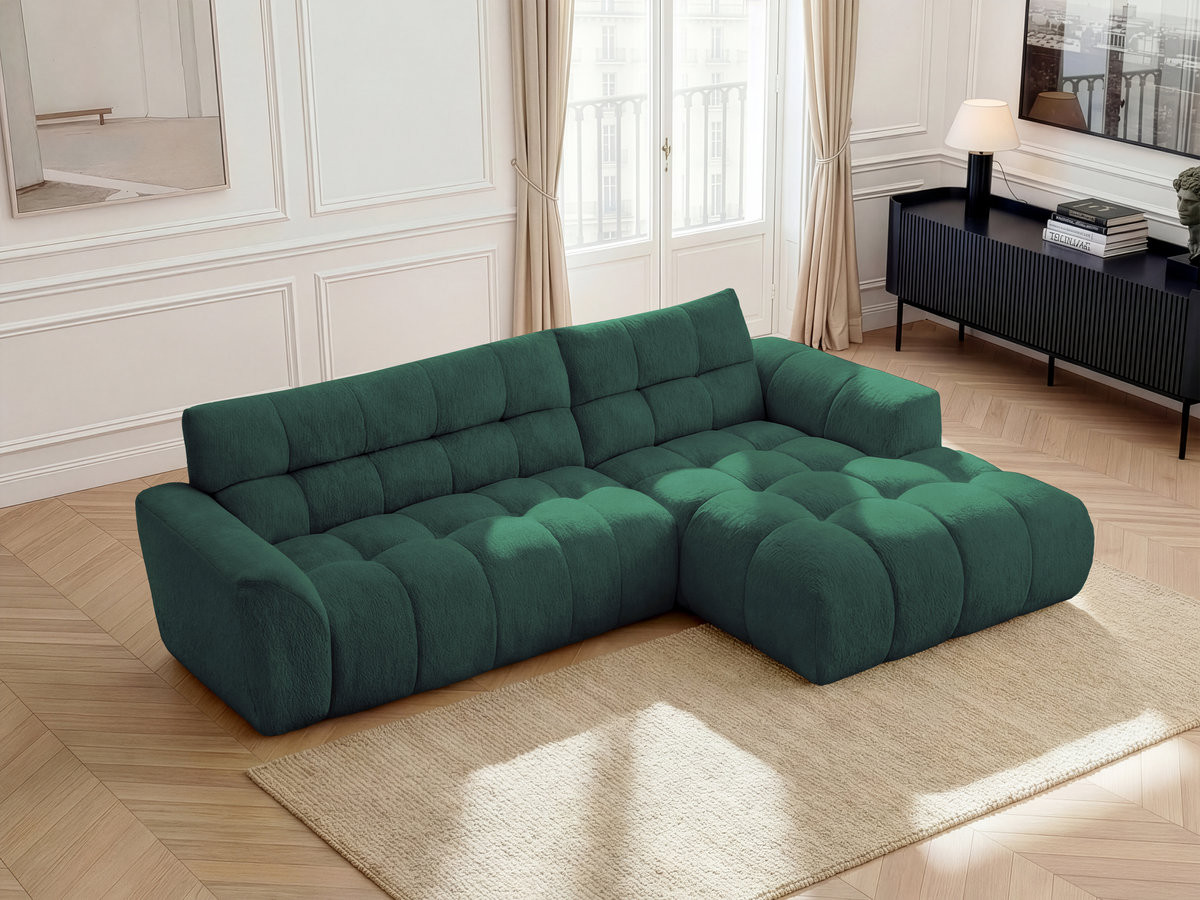 Bobochic Jaya Ecksofa Chenille Dunkelgrün Ecke rechts