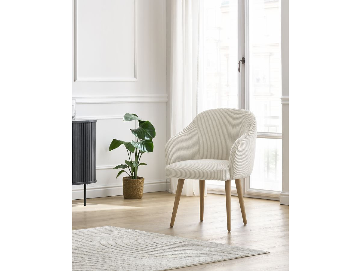 Bobochic Sophie Esszimmerstuhl mit skandinavischen Holzbeinen Cordsamt Beige