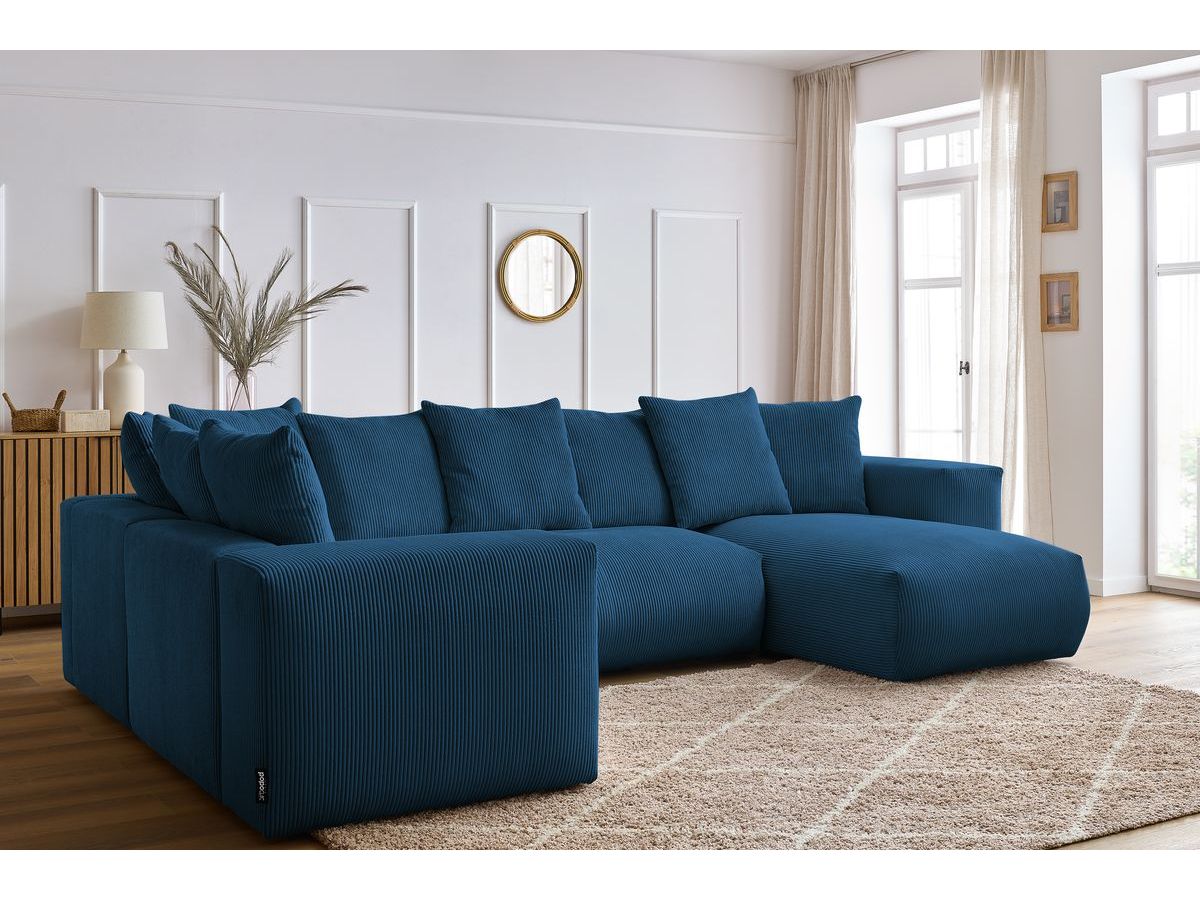 Bobochic Voltaire Wohnlandschaft 356 × 214 cm Cordsamt Dunkelblau Ecke rechts