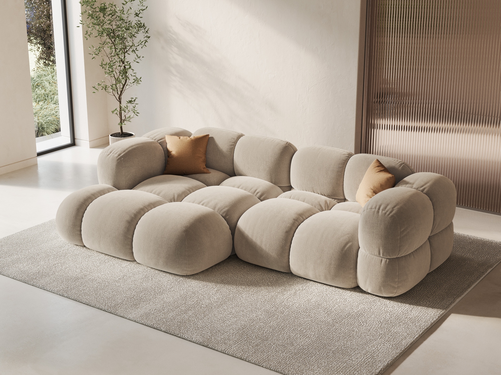 Cosmopolitan Design Ecksofa Loretto 3-Sitzer Samt Vogue Helles Beige Links