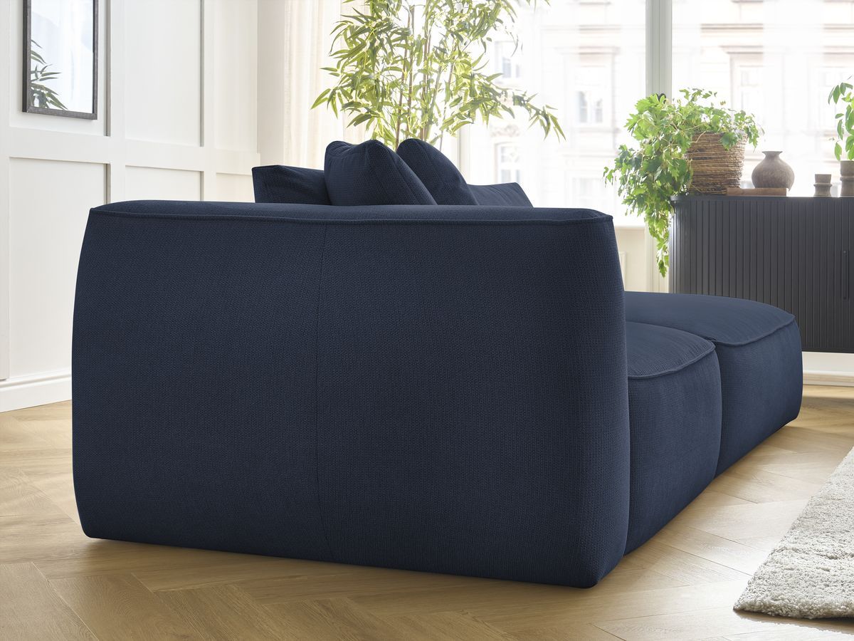 Bobochic Leopold Sofa 4-Sitzer mit Pouf Melange-Stoff Dunkelblau Armlehne links