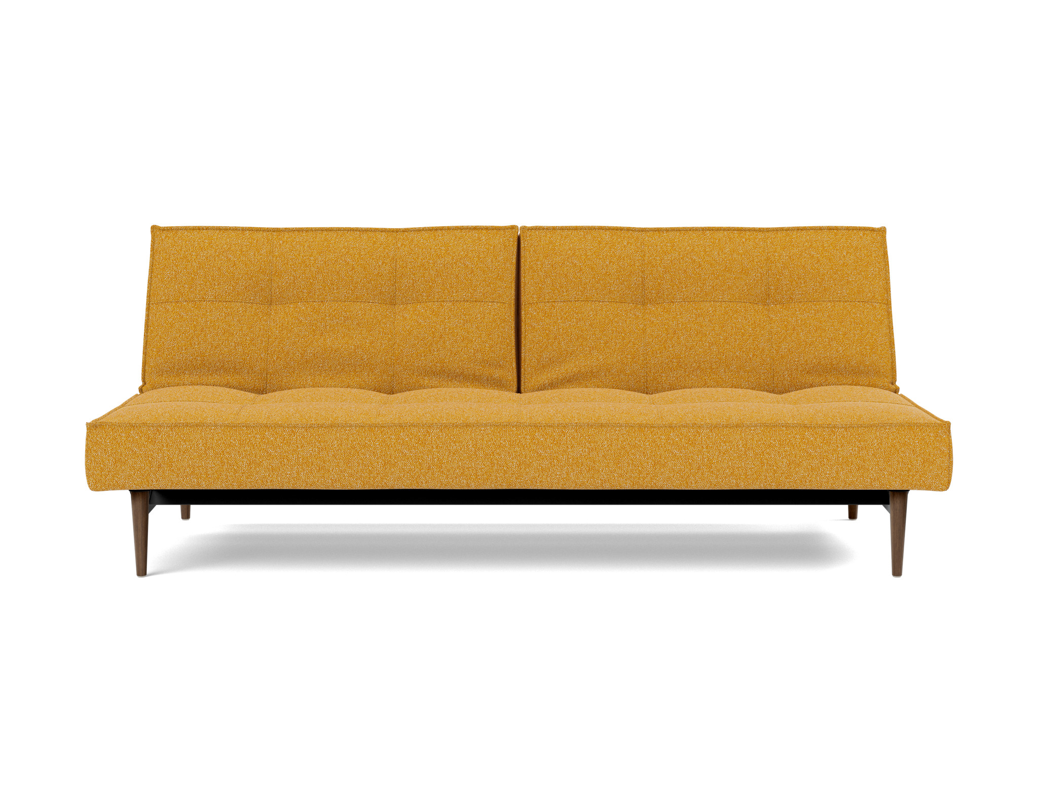 Schlafsofa Splitback Boucle Skandi 536-Ochre Beine Styletto Eiche dunkel