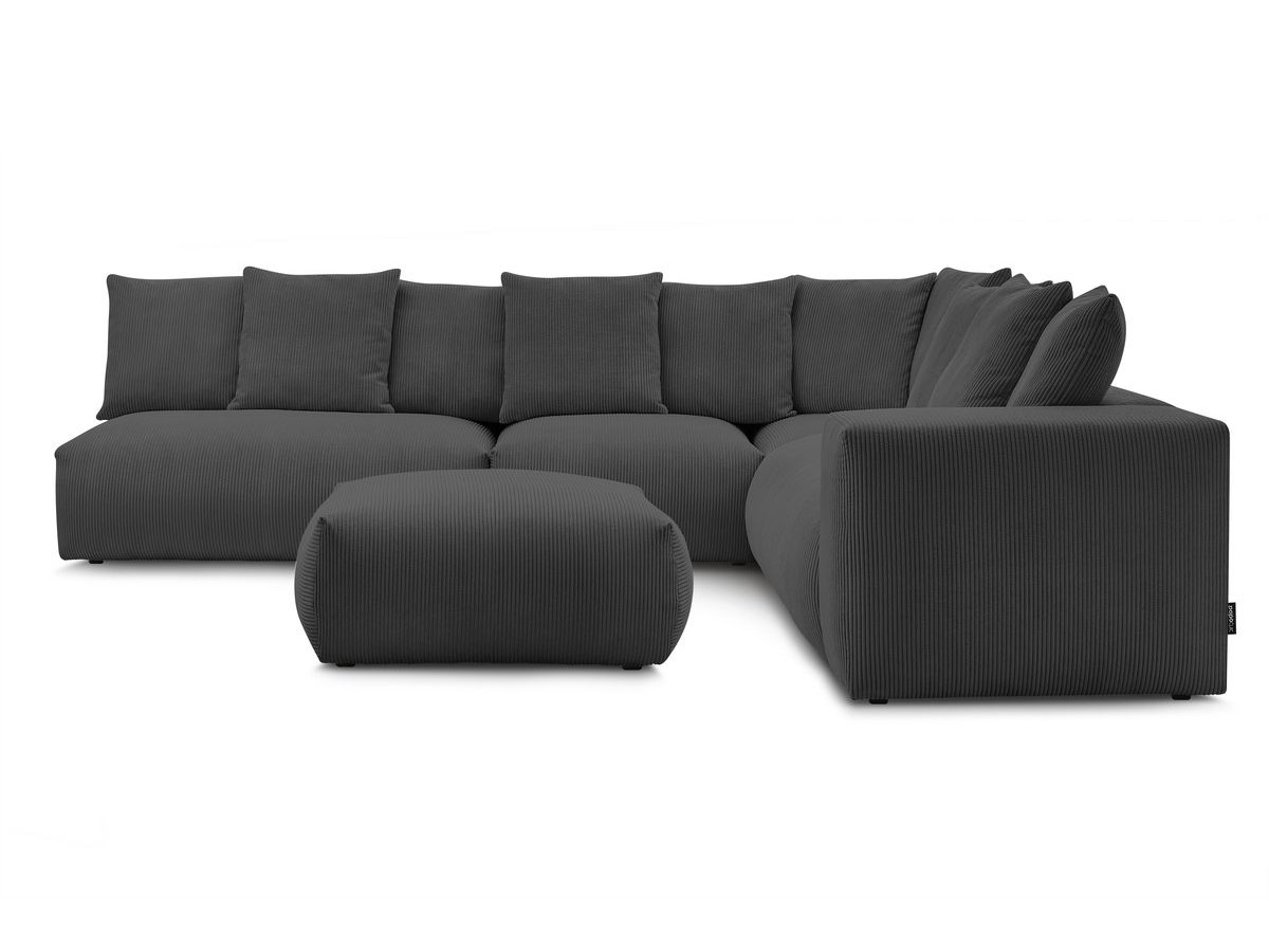 Bobochic Voltaire Ecksofa mit Pouf 322 × 268 cm Cordsamt Dunkelgrau Ecke rechts
