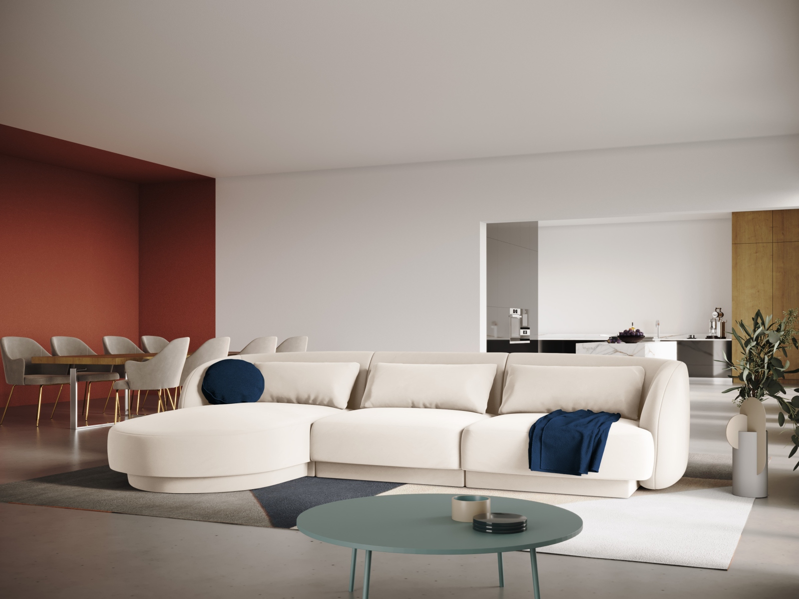 Cosmopolitan Design Ecksofa Tulum 4-Sitzer Samt Bluvel Helles Beige Links