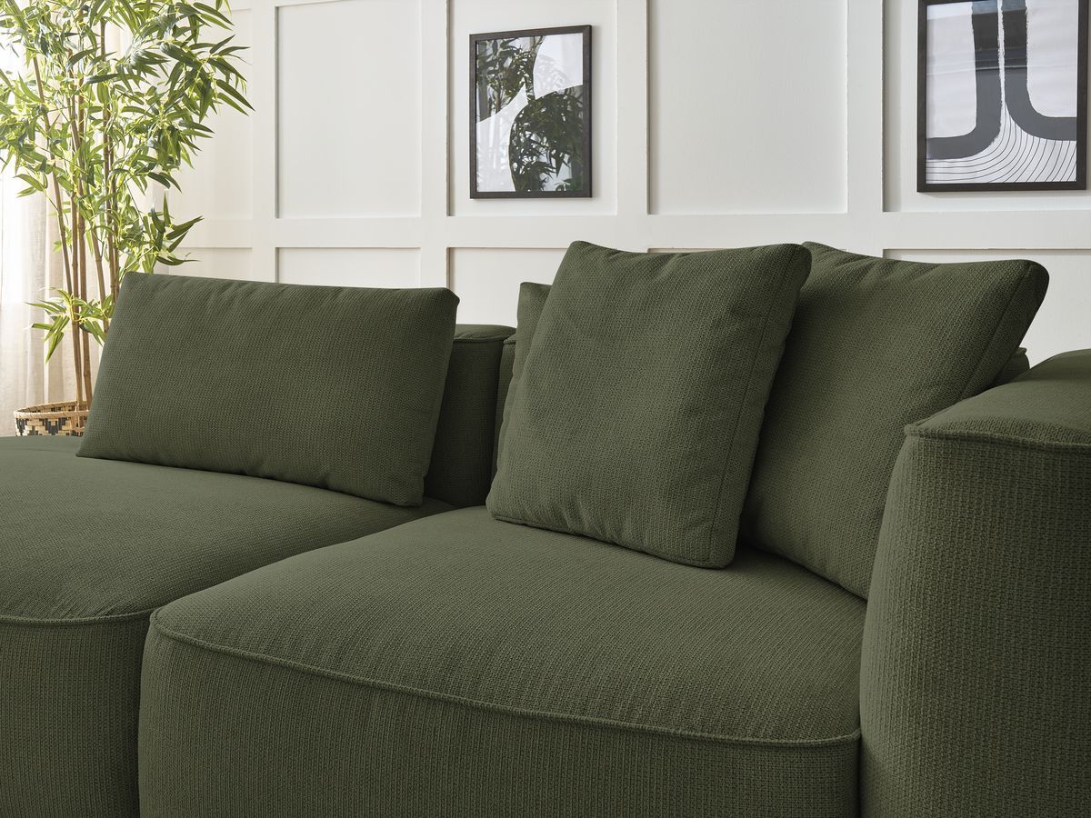 Bobochic Leopold Sofa 4-Sitzer mit Pouf Melange-Stoff Dunkelgrün Armlehne rechts
