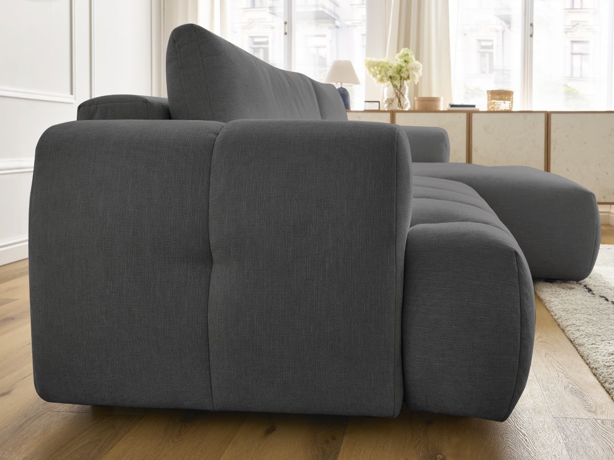 Bobochic Fuji Ecksofa mit Schlaffunktion und Bettkasten 292 × 160 cm Stoff Dunkelgrau Ecke rechts