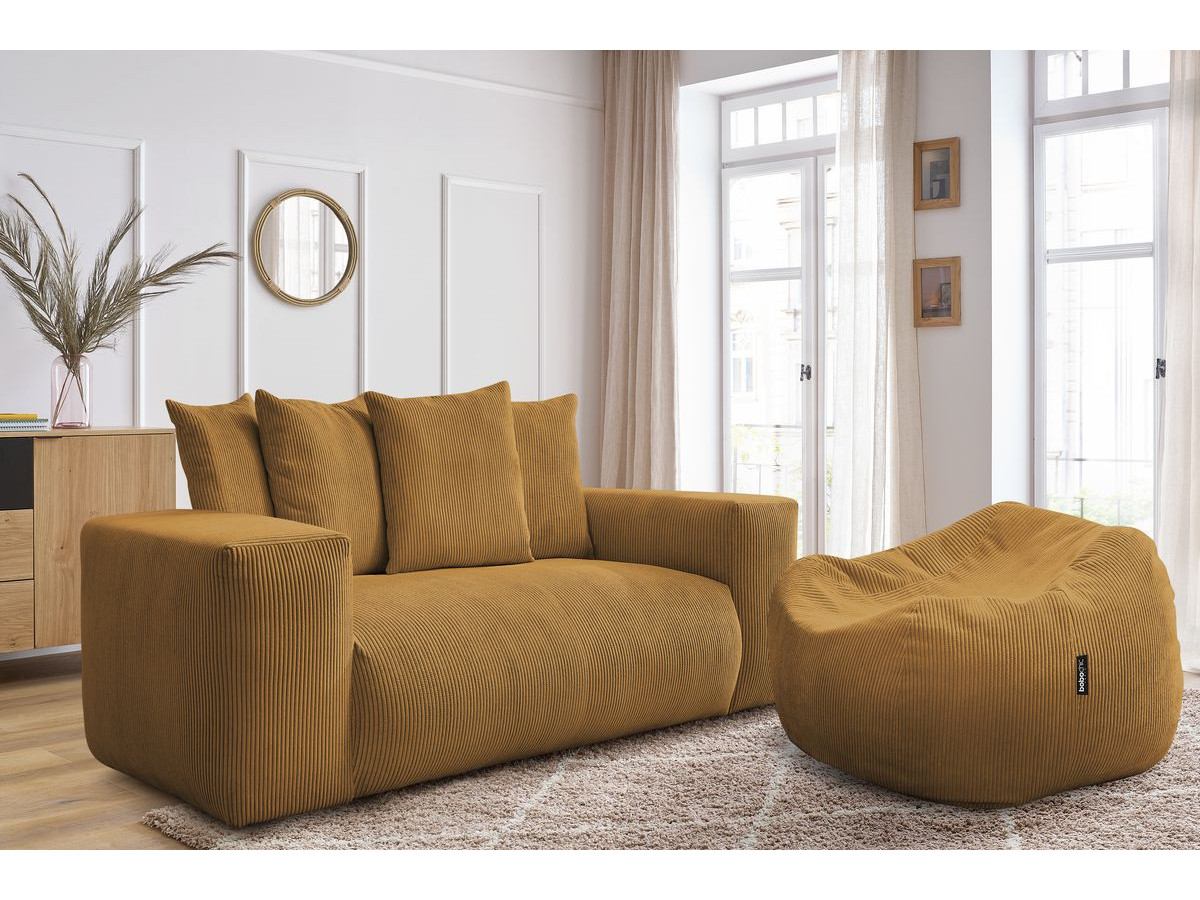 Bobochic Voltaire Sofa 2-Sitzer mit Pouf Cordsamt Gelb