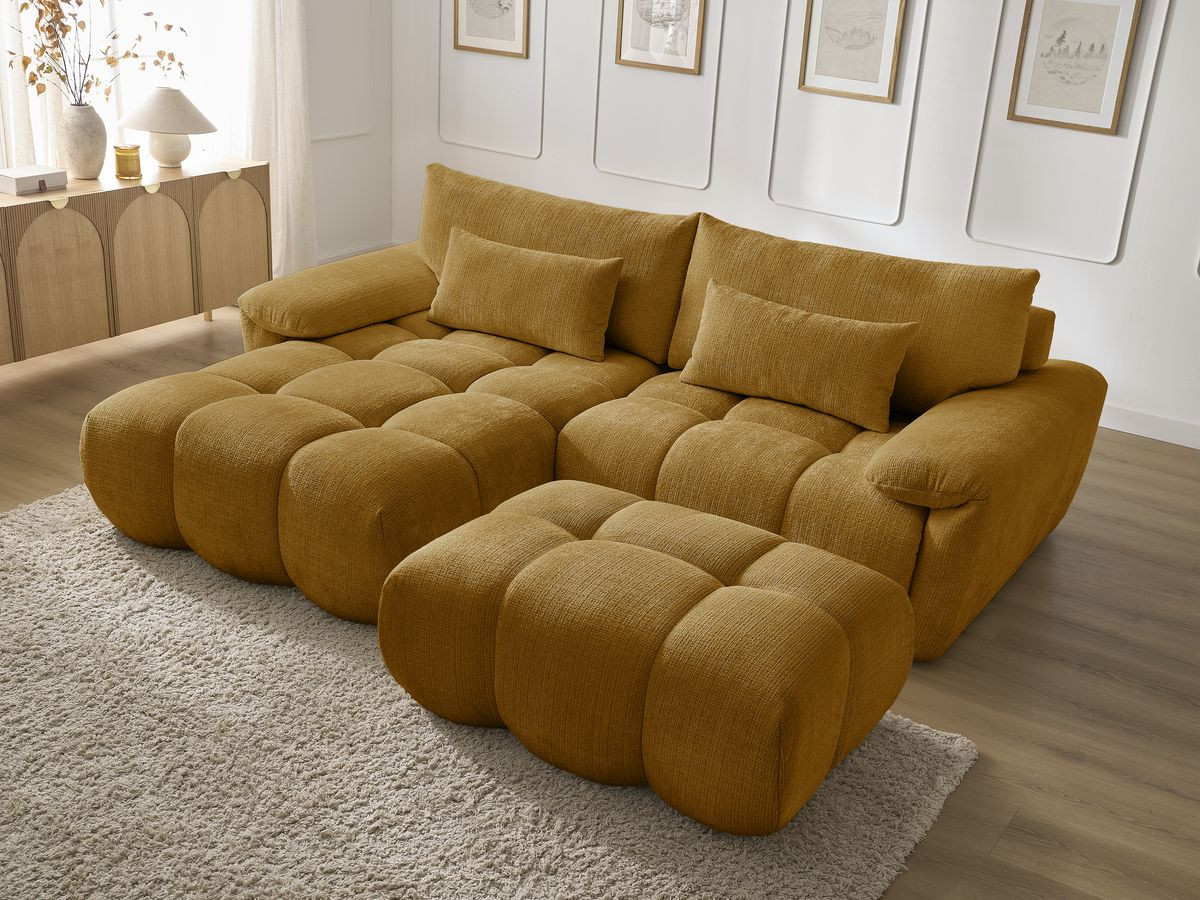 Bobochic Ivane Ecksofa mit Pouf Strukturstoff Gelb Ecke links