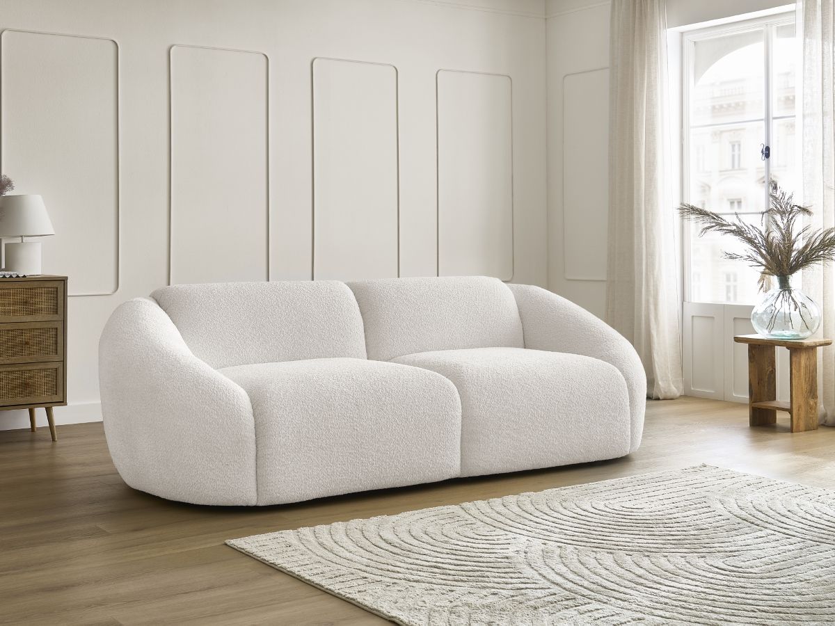 Bobochic Tina Sofa 3-Sitzer Bouclé-Stoff Weiß