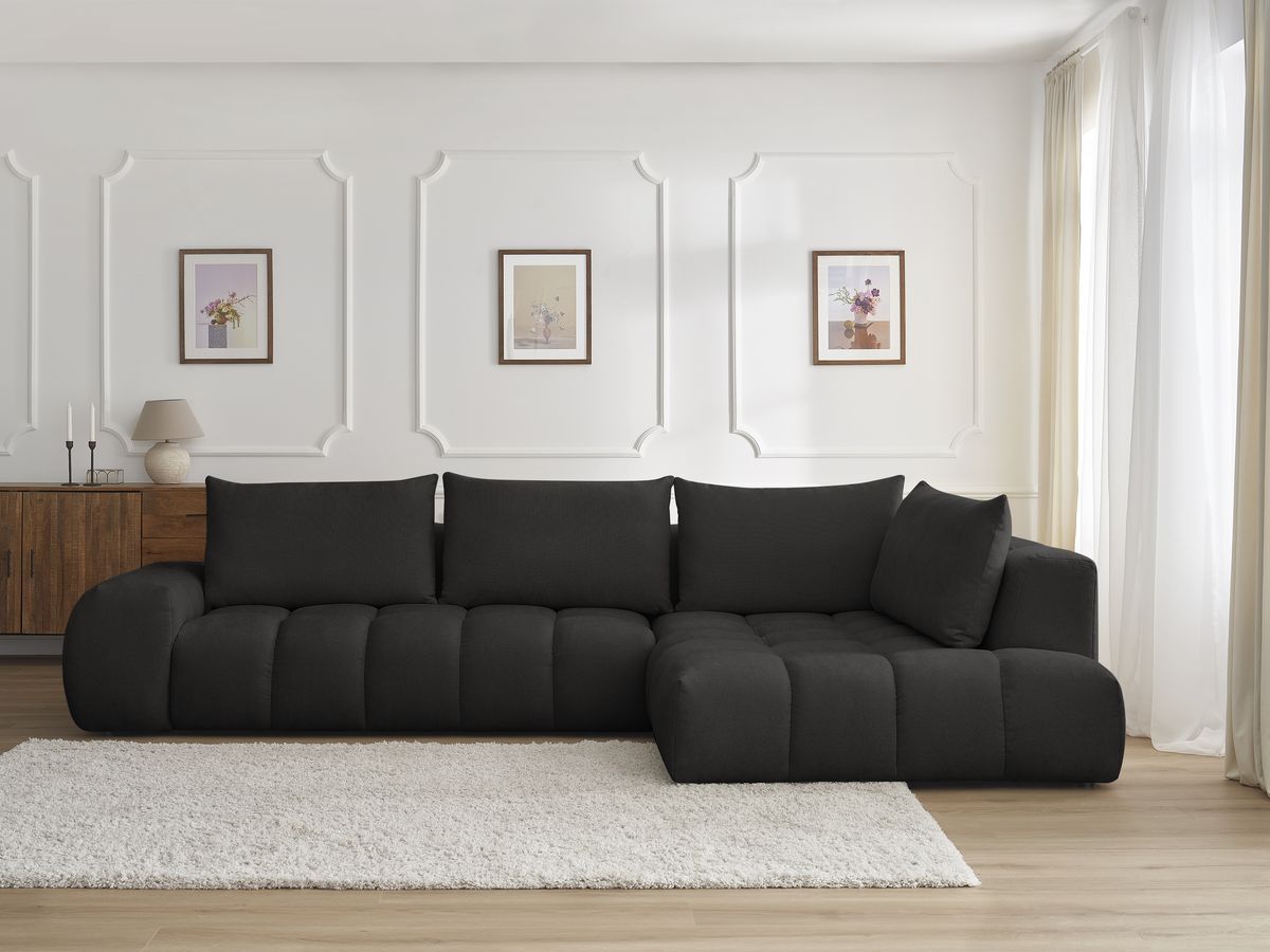 Bobochic Everest Ecksofa, 4 Kissen Strukturstoff Schwarz Ecke rechts