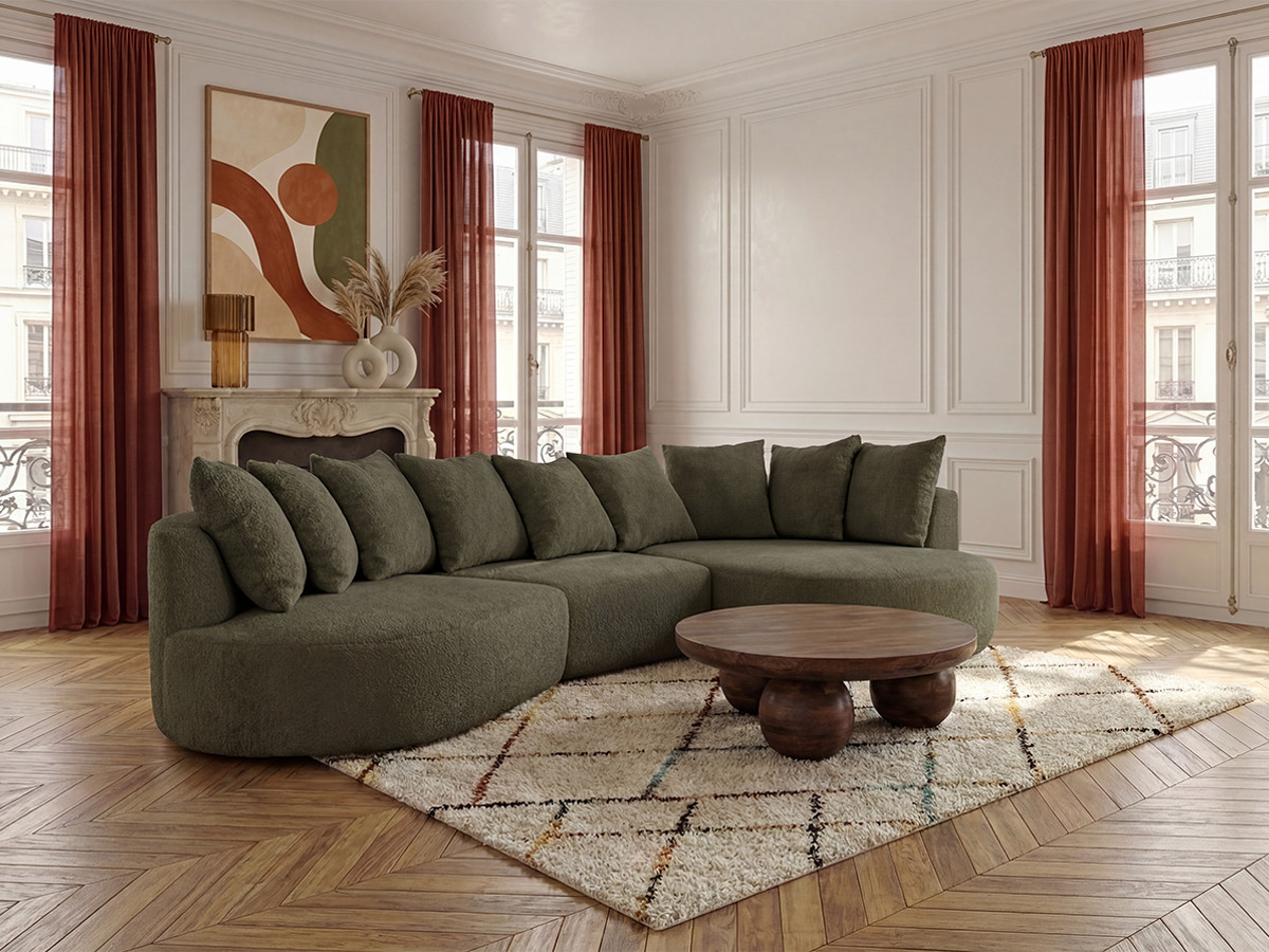 Bobochic Calypso Ecksofa Bouclé-Stoff Grün Ecke rechts
