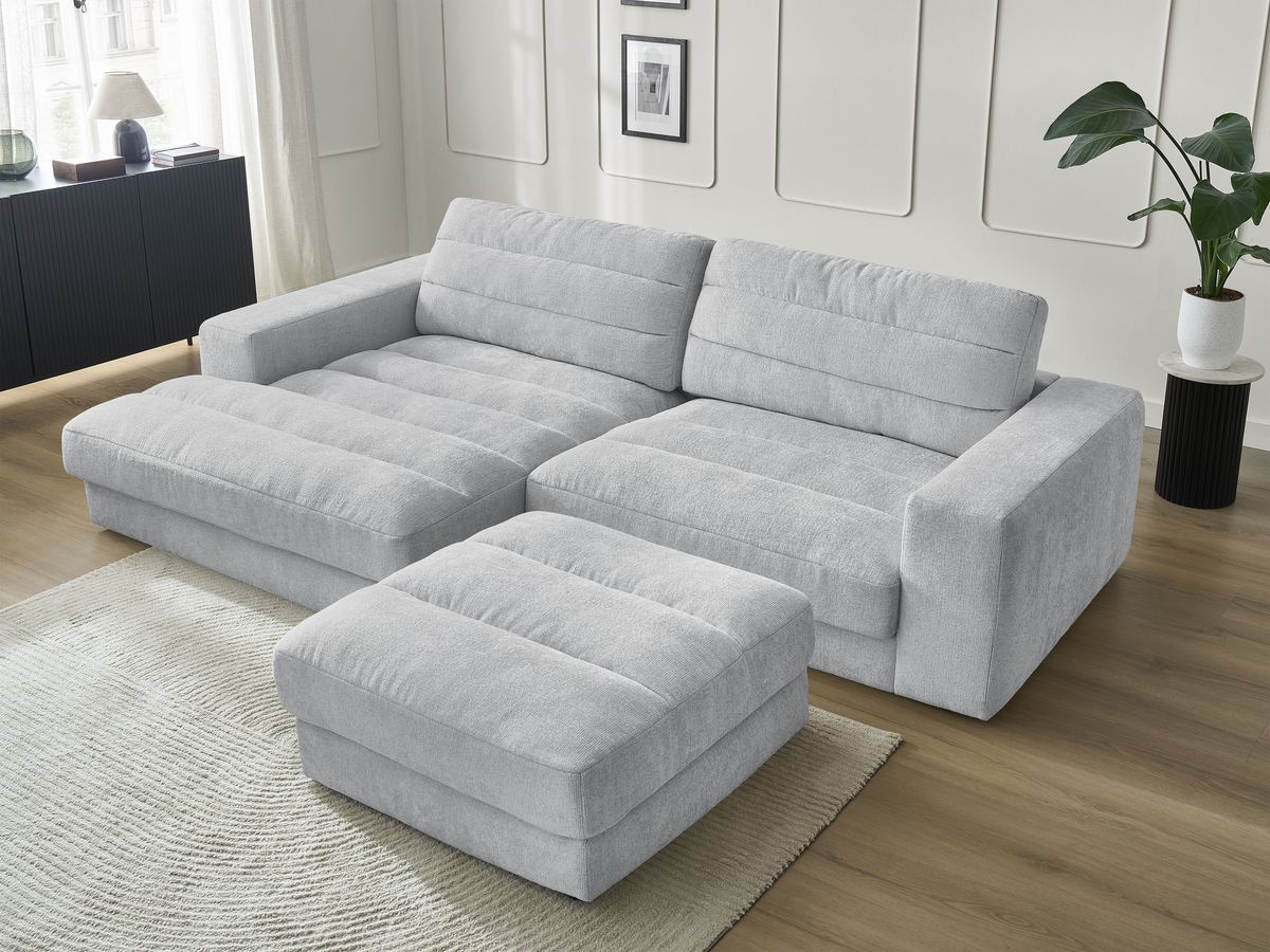 Bobochic Sierra Ecksofa mit Pouf Strukturstoff Hellgrau Ecke links