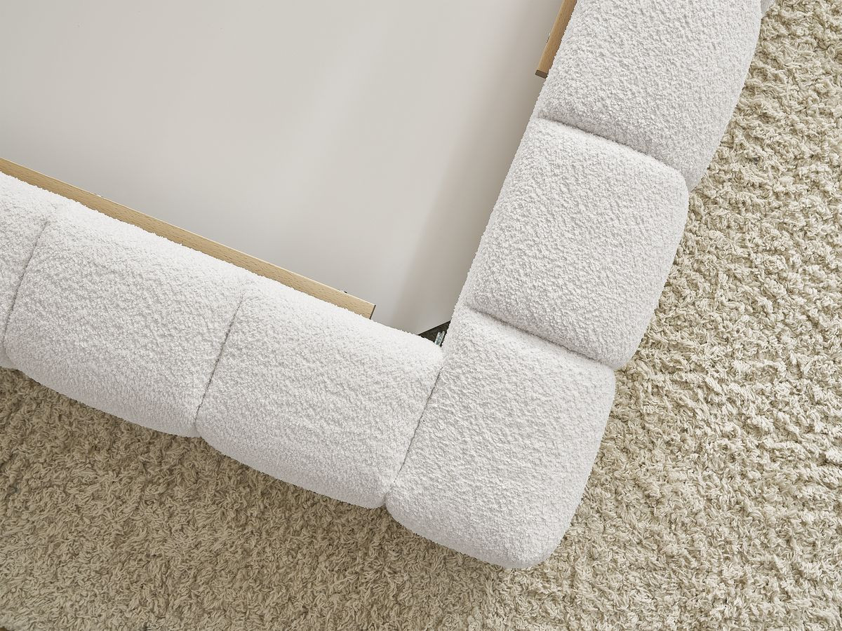 Bobochic Mont-blanc Polsterbett mit Bettkasten Bouclé-Stoff Weiß, Liegefläche 160 × 200 cm