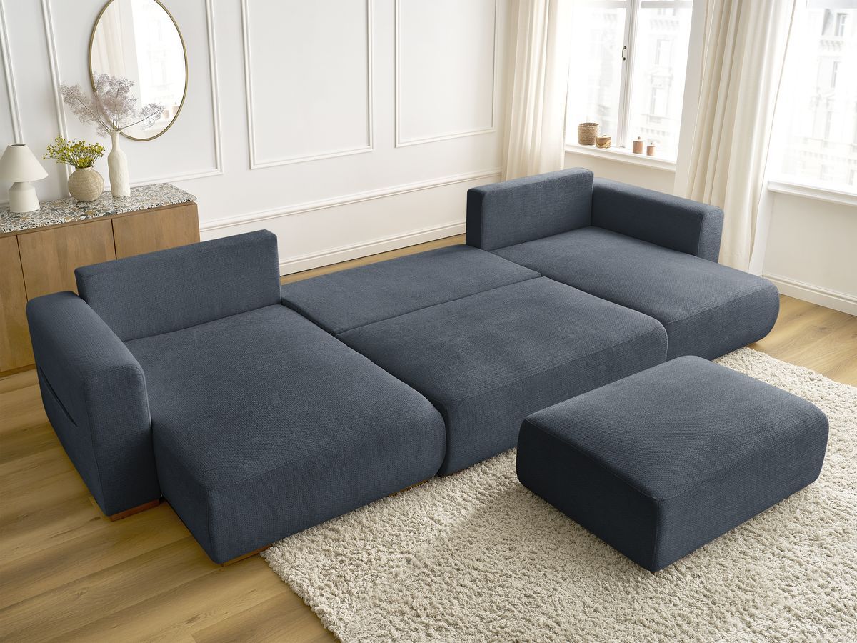 Bobochic Sidonie Wohnlandschaft mit Pouf Melange-Stoff Dunkelblau