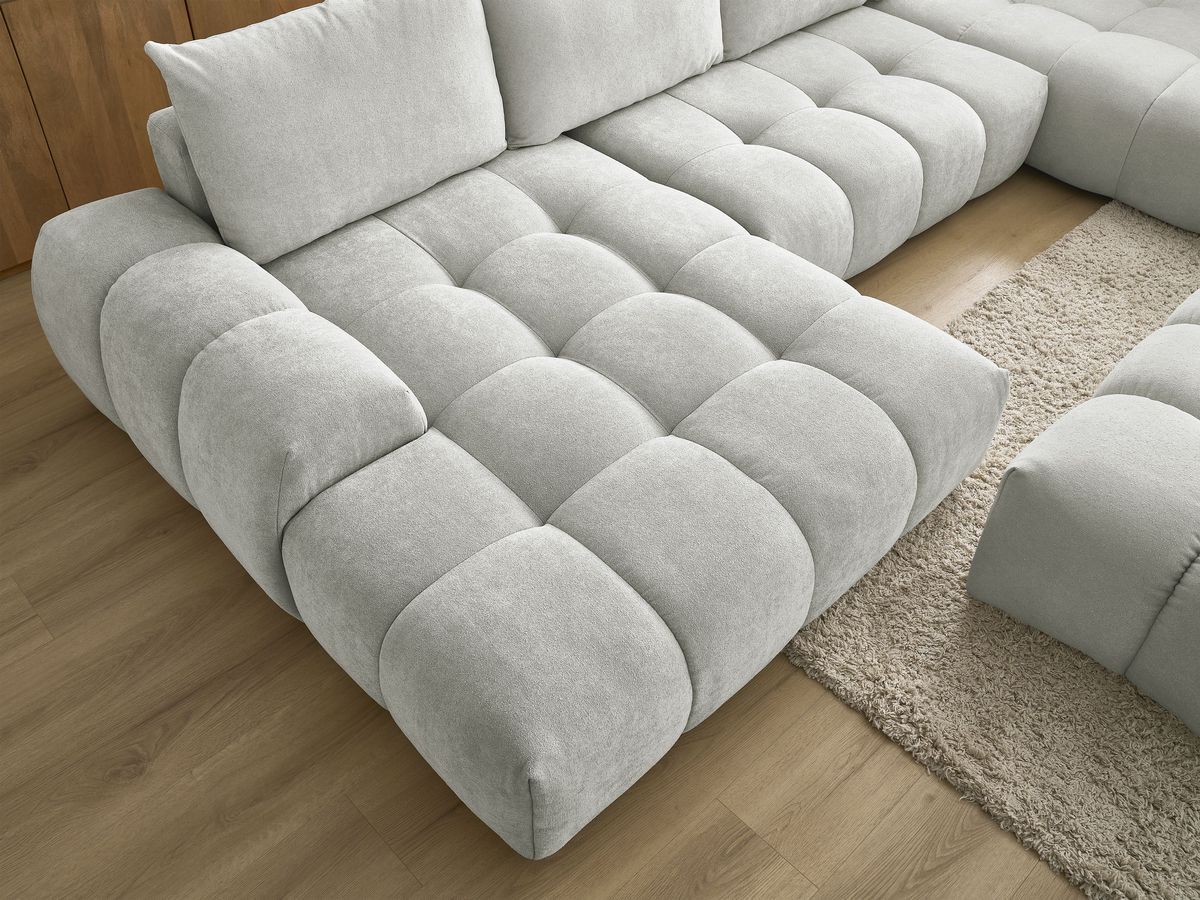 Bobochic Everest Wohnlandschaft mit Pouf, 6 Kissen Strukturstoff Hellgrau Ecke links