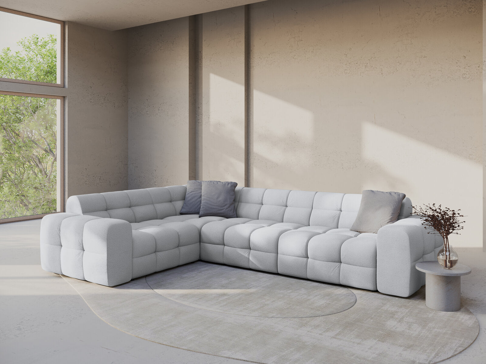 Micadoni Ecksofa Kendal 6-Sitzer Links Strukturierter Stoff Hellgrau