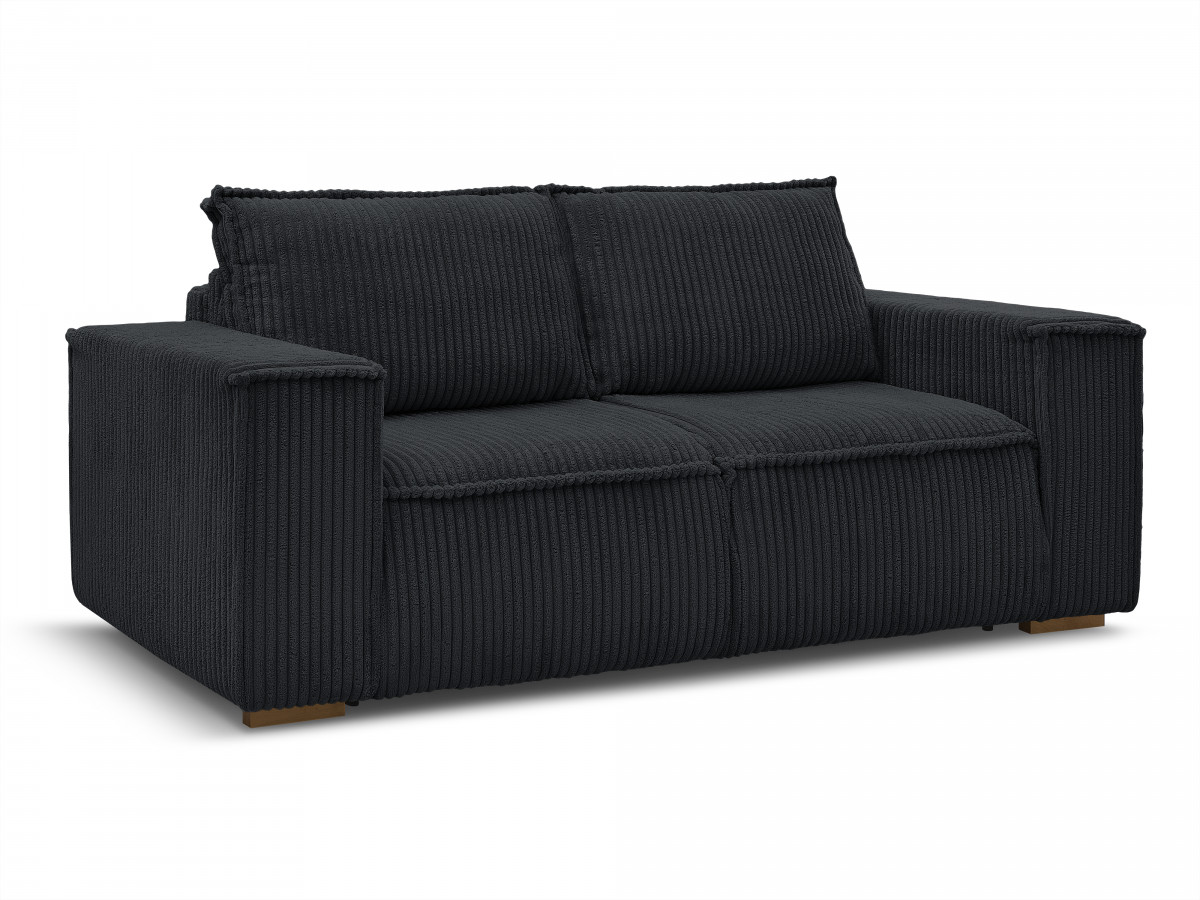 Bobochic Chelsea Schlafsofa 3-Sitzer Cordsamt Schwarz, Liegefläche 160 × 200 cm