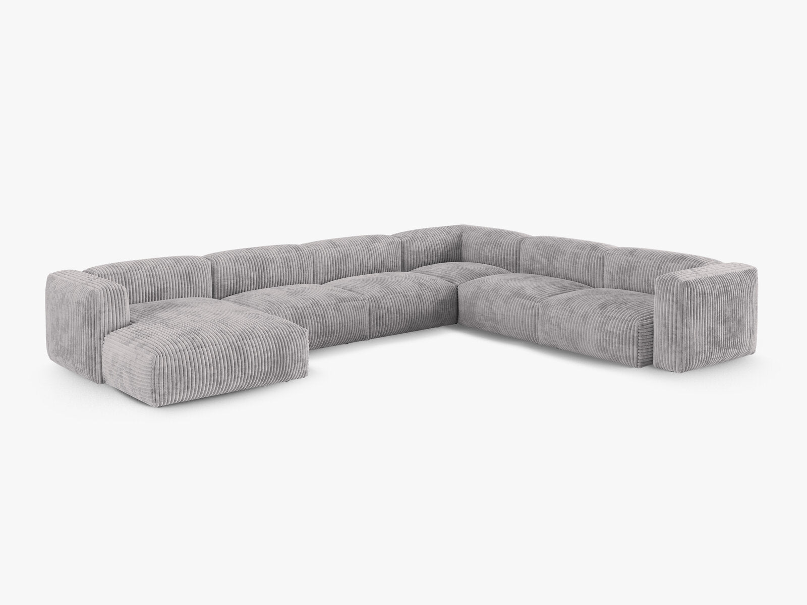 Micadoni modulares Ecksofa XL Martina 6-Sitzer 90cm Sitztiefe Rechts Kord Tilia Hellgrau