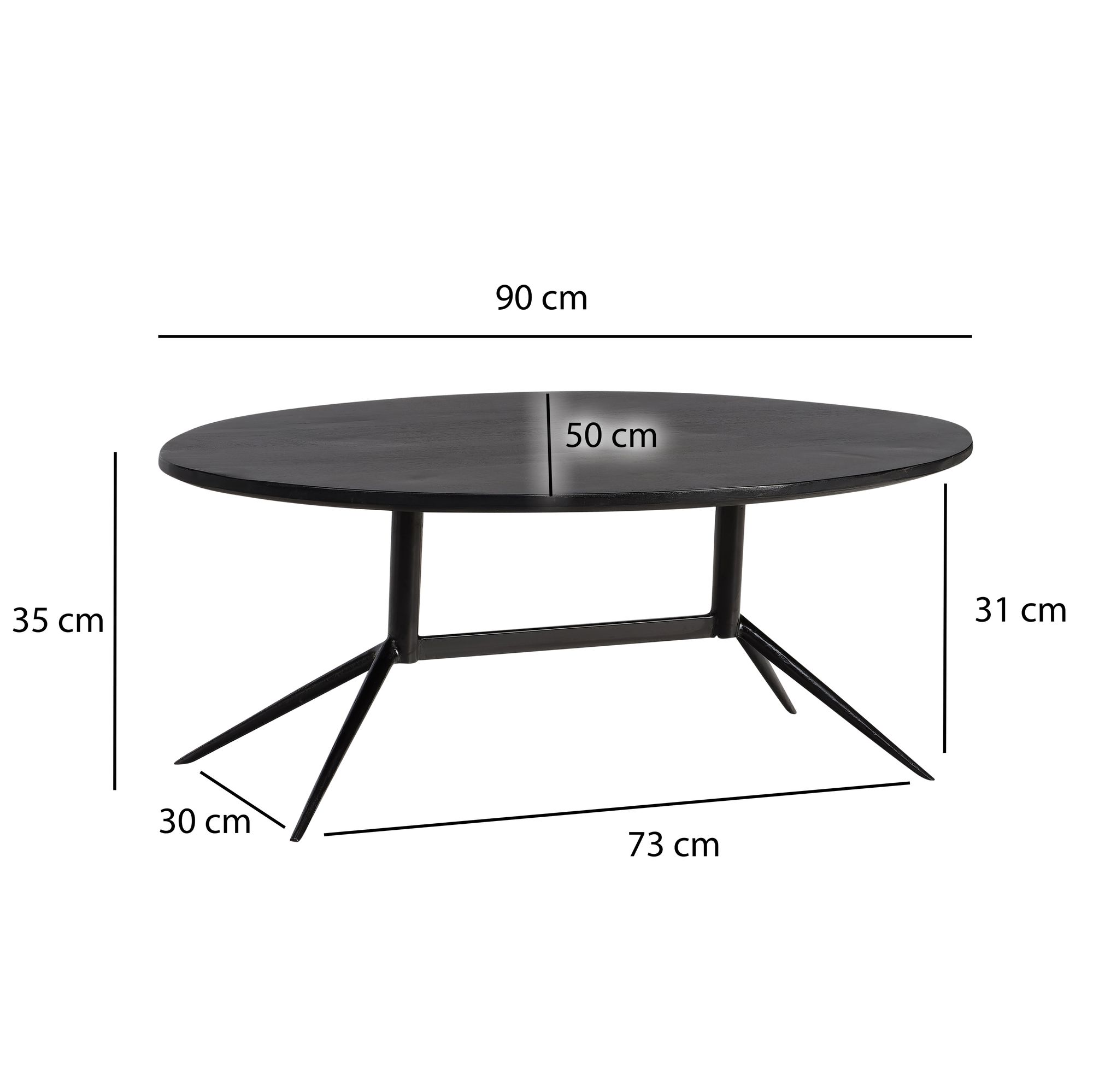Couchtisch Eidsdal Mango Massivholz Schwarz 90 × 50 × 35 cm
