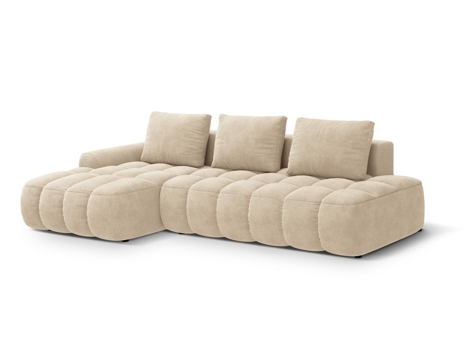 Cosmopolitan Design Ecksofa Linz 3-Sitzer offen mit Schlaffunktion Samt Vogue Helles Beige Links