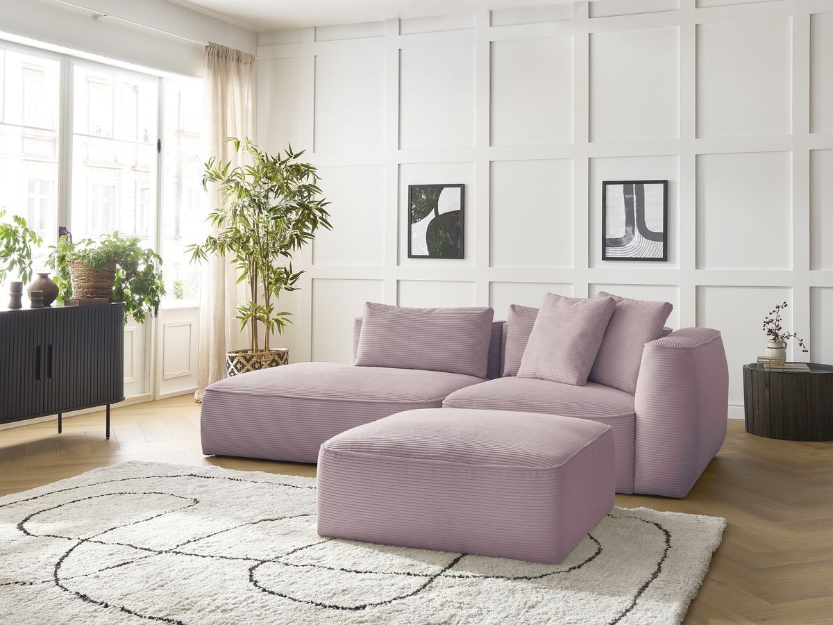 Bobochic Leopold Sofa 4-Sitzer mit Pouf Cordsamt Violett Armlehne rechts
