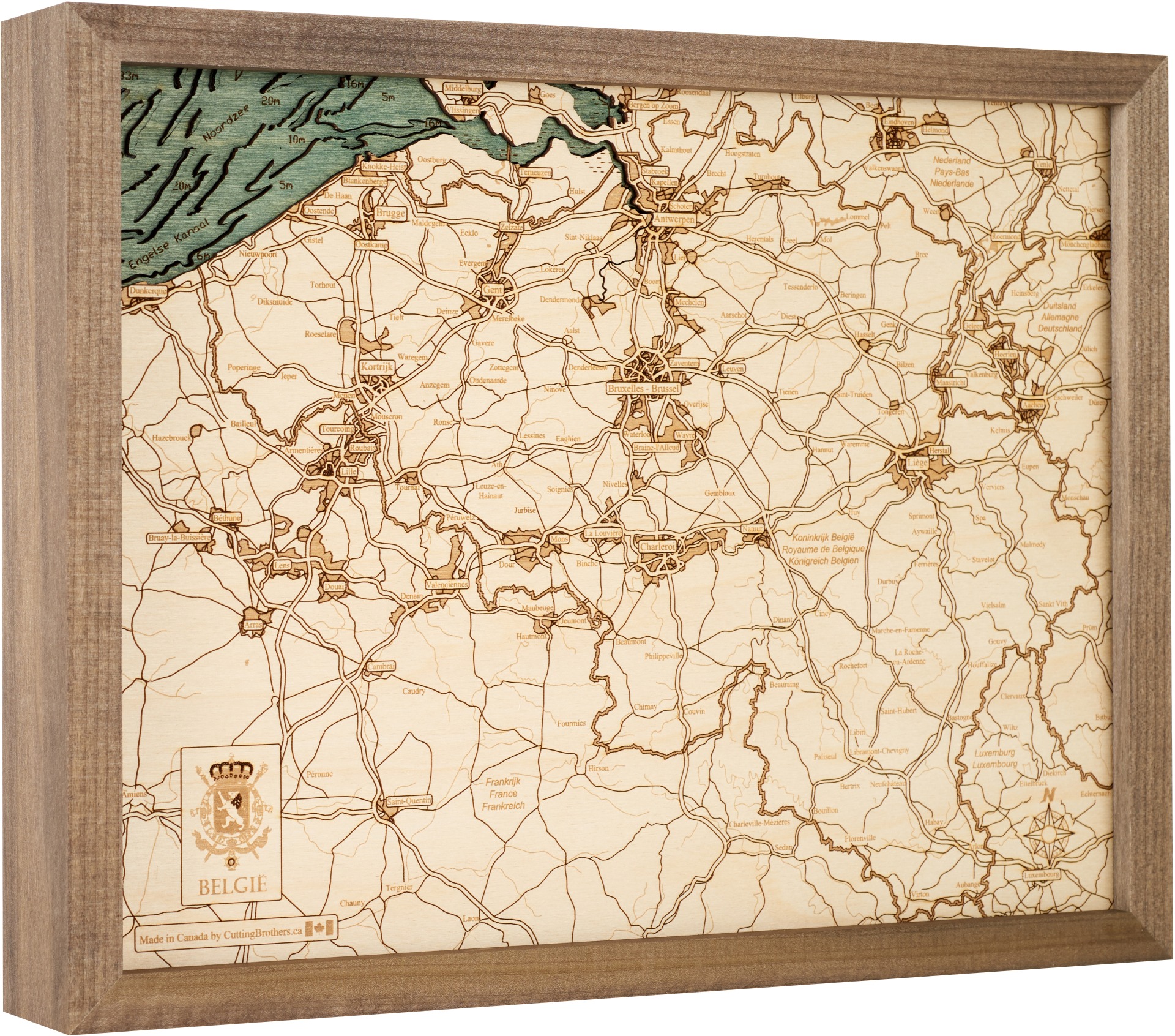 Cutting Brothers 3D Holz-Wandkarte Belgien 40.5x30.5 cm
