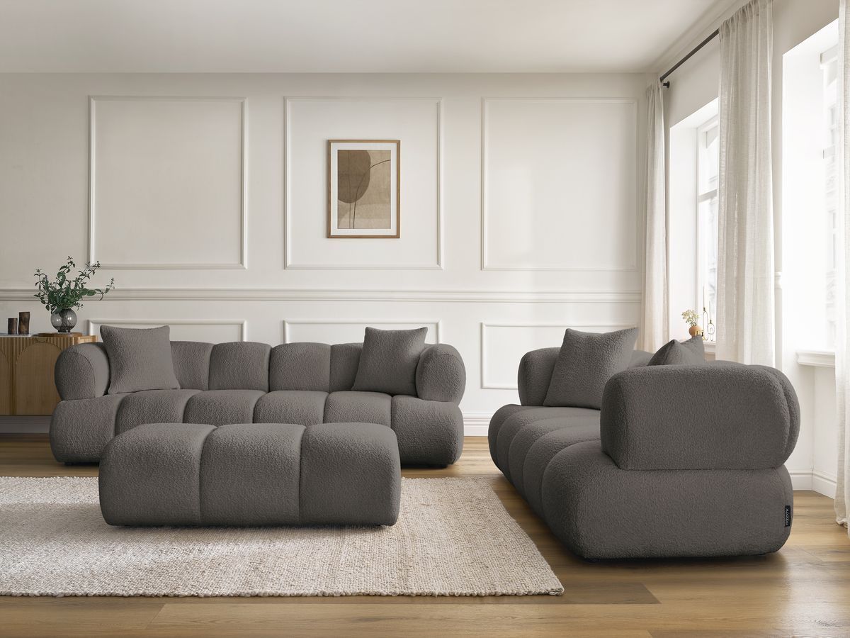 Bobochic Pamira Sofa 5-Sitzer mit Pouf Bouclé-Stoff Braun