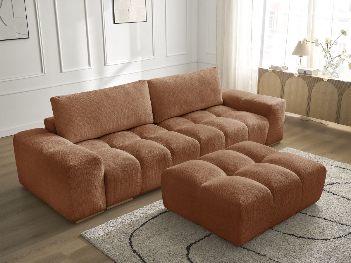 Bobochic Anakin Sofa 3-Sitzer mit Pouf, 2 Kissen Strukturstoff Orange