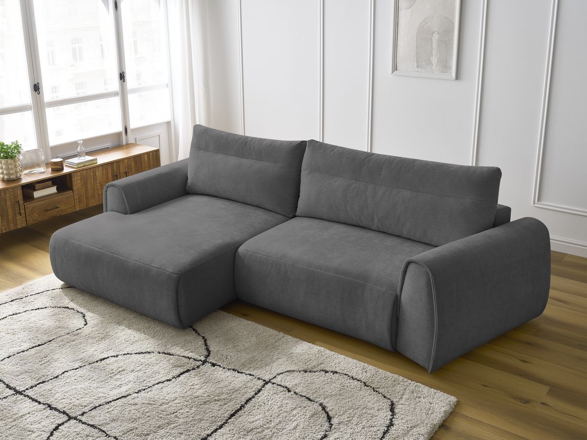 Bobochic Aden Ecksofa 293 × 152 cm Stoff Dunkelgrau Ecke links