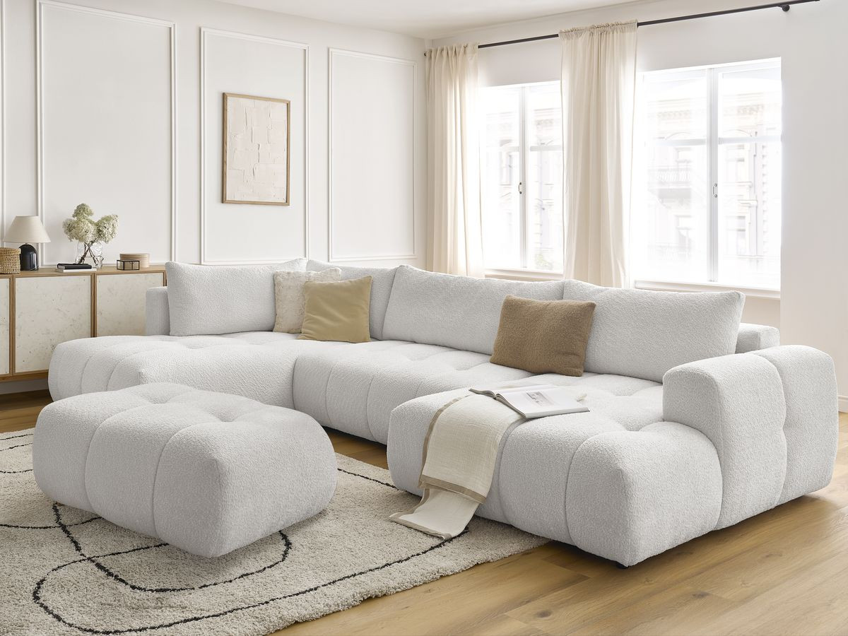Bobochic Fuji Wohnlandschaft mit Pouf Bouclé-Stoff Weiß Ecke rechts