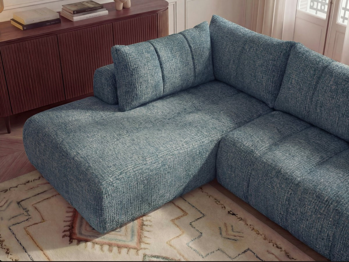Bobochic Nesty Ecksofa in L-Form, 256 cm Melange-Stoff Blau Ecke links
