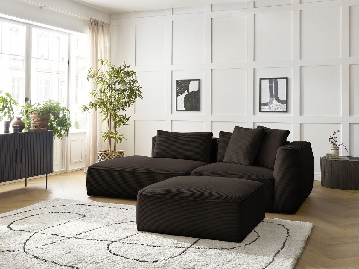 Bobochic Leopold Sofa 4-Sitzer mit Pouf Cordsamt Braun Armlehne rechts