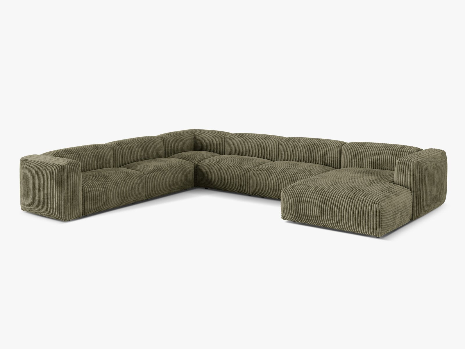 Micadoni modulares Ecksofa XL Martina 6-Sitzer Links Kord Tilia Moßgrün