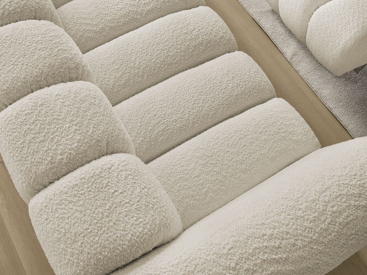 Bobochic Talia Sofa 3-Sitzer mit Pouf Bouclé-Stoff Beige