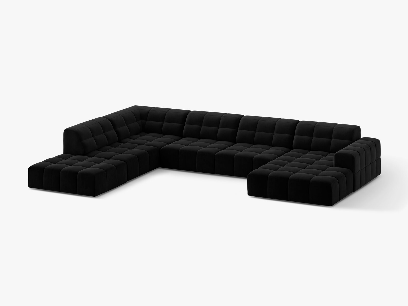 Micadoni Panorama Ecksofa Jennifer 7-Sitzer Links Samt Bluvel Schwarz