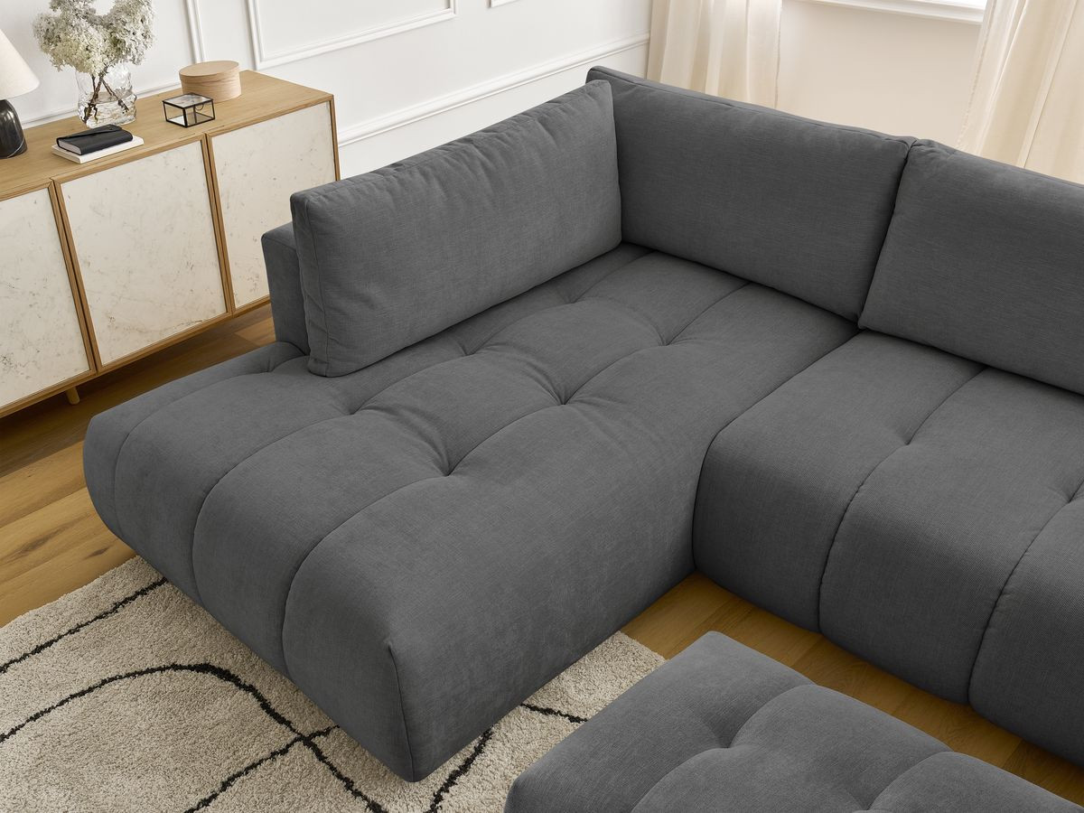 Bobochic Fuji Wohnlandschaft mit Pouf Stoff Dunkelgrau Ecke rechts