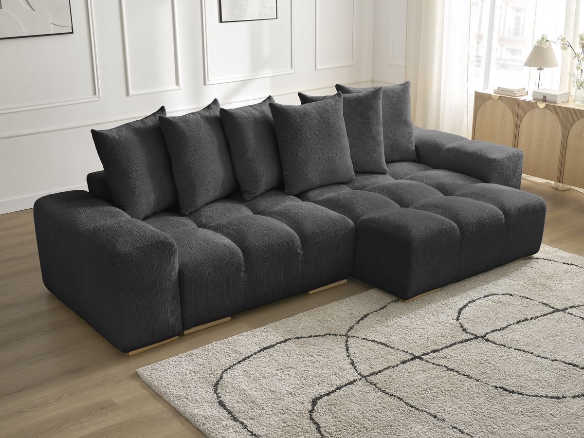 Bobochic Anakin Ecksofa, 6 Kissen Strukturstoff Schwarz