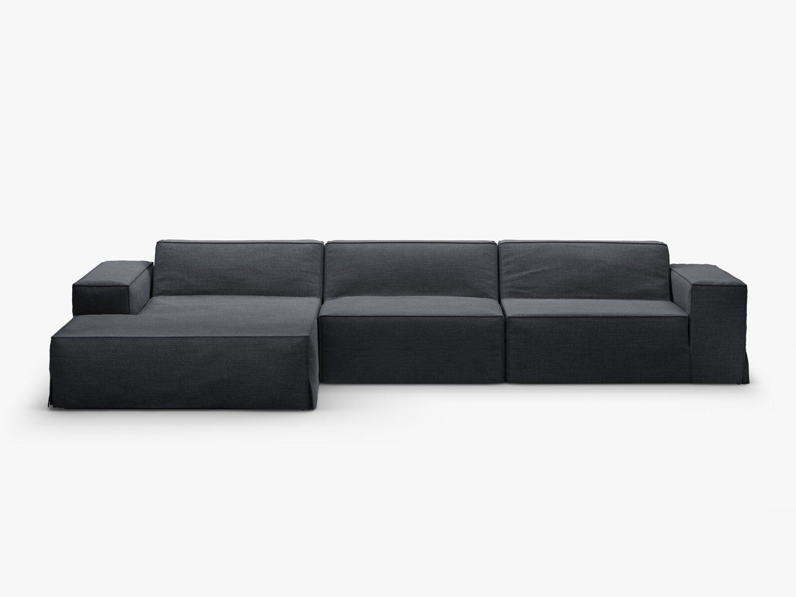 Micadoni Ecksofa Jodie 4-Sitzer Links Strukturierter Stoff Lins Grau und Blau