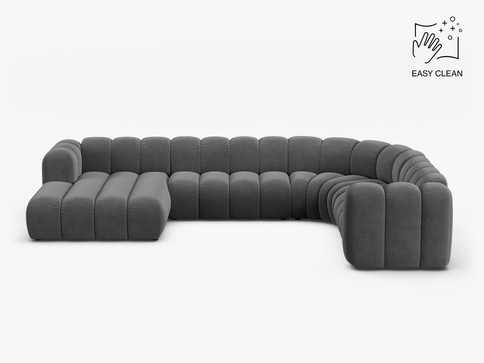 Micadoni Modulares Panorama Ecksofa Lupine 6-Sitzer Rechts Samt Venus Grau