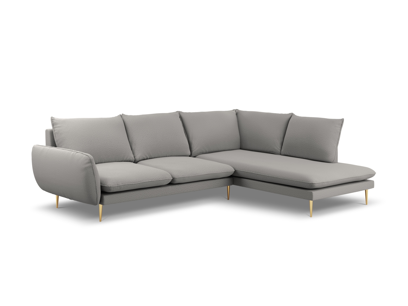 Cosmopolitan Design Ecksofa Vienna 6-Sitzer Boucle Ascot Grau Rechts Beine Gold