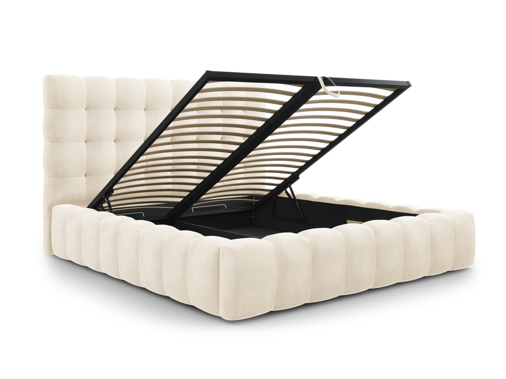 Cosmopolitan Design Stauraumbett mit Kopfteil Bali 140x200 Samt Bluvel Helles Beige