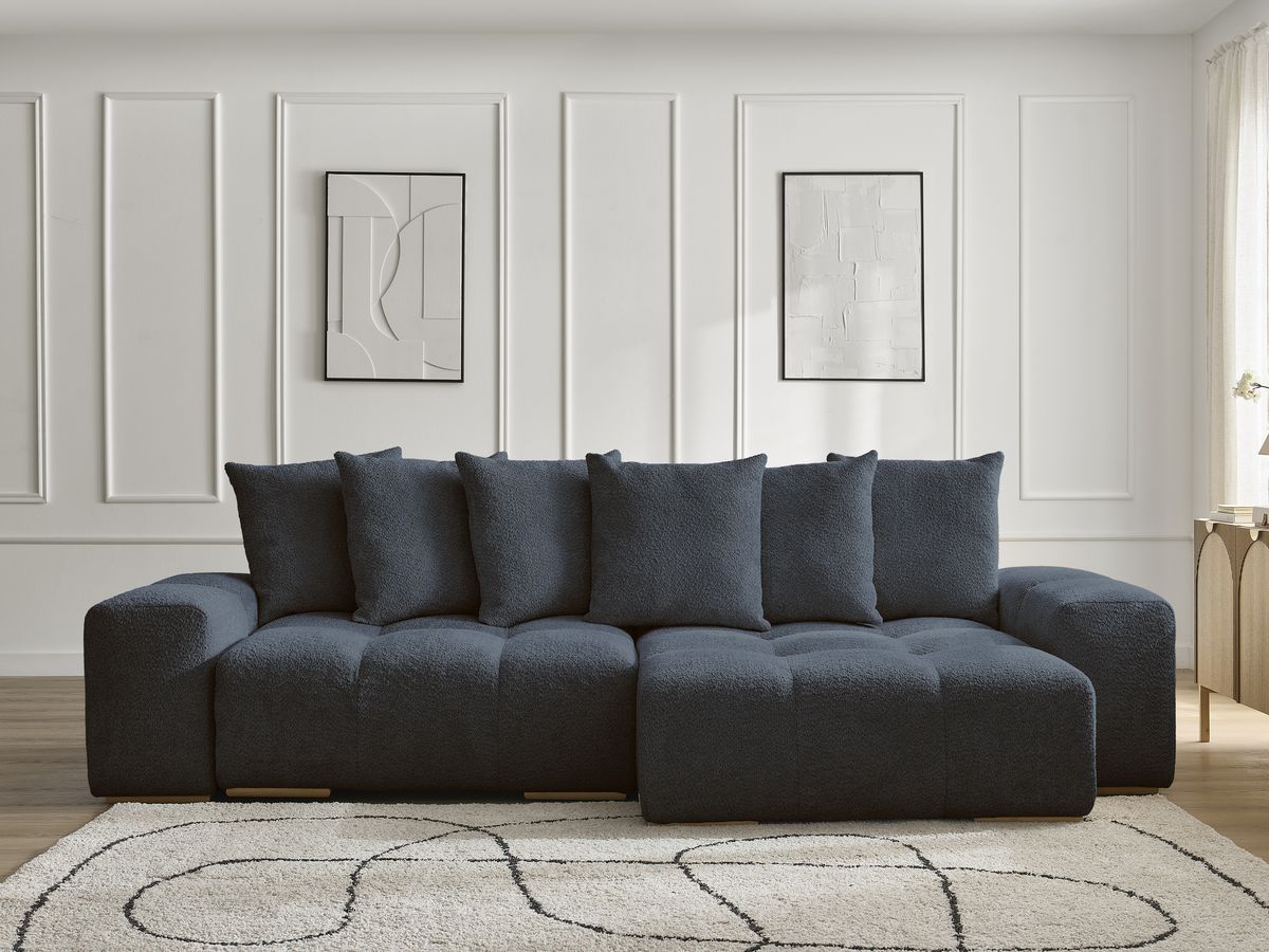 Bobochic Anakin Ecksofa, 6 Kissen Bouclé-Stoff Dunkelblau