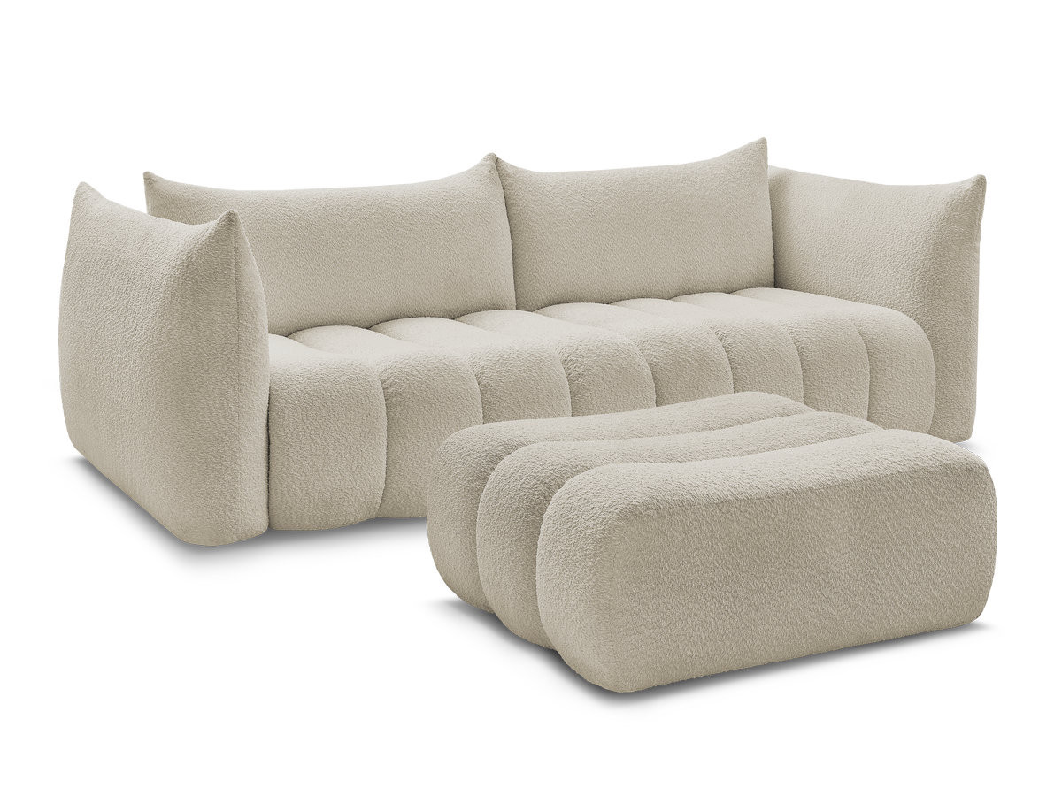 Bobochic Azra Sofa 4-Sitzer mit Pouf Bouclé-Stoff Beige